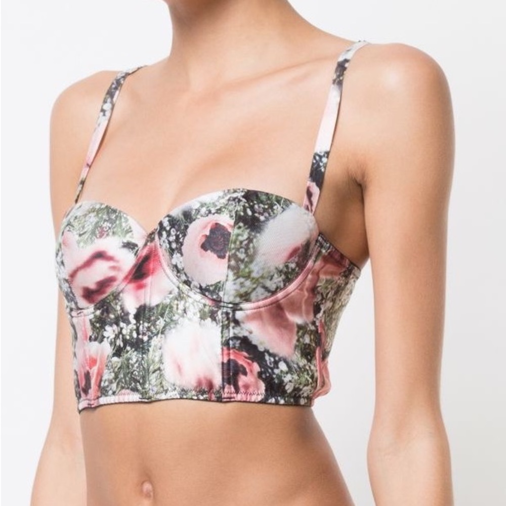 NWT Fleur Du Mal Poppy Print Balconette Bustier